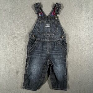 OshKosh B'Gosh Denim Overalls 9M Dark Wash Plaid Lined‎ Baby